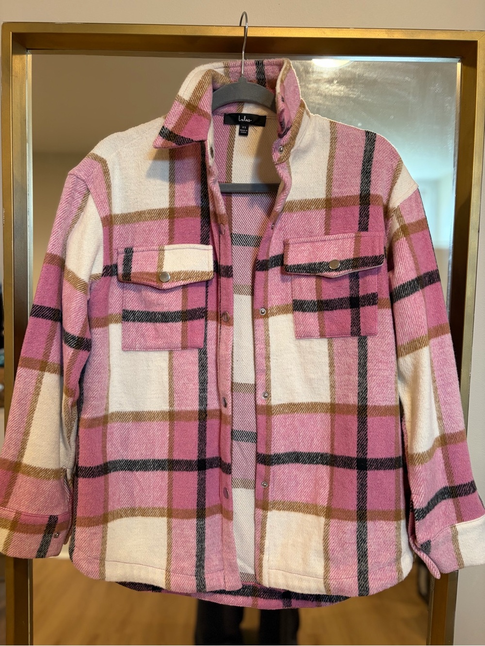 Lulu's Pink and Cream Plaid Flannel jacket